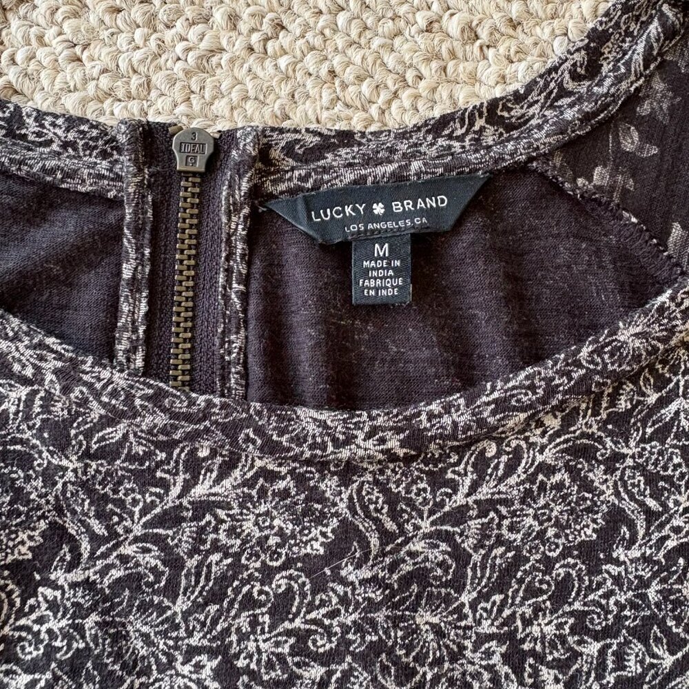 Lucky Brand Women's Top | M Boho Floral Block Peasant Festival Coquette - Picture 2 of 9